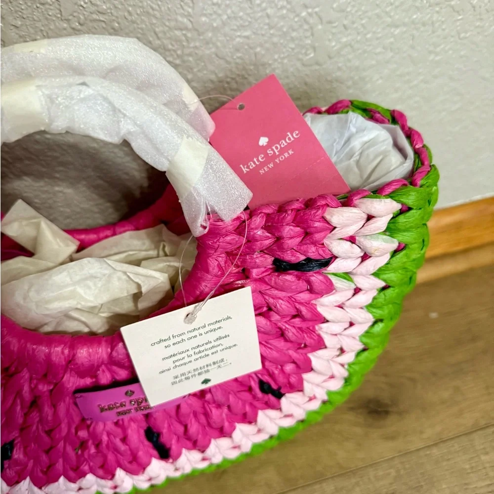 RARE NEW KATE SPADE NEW YORK WATERMELON PICNIC PERFECT WOVEN SMALL TOTE HANDBAG - Picture 3 of 8